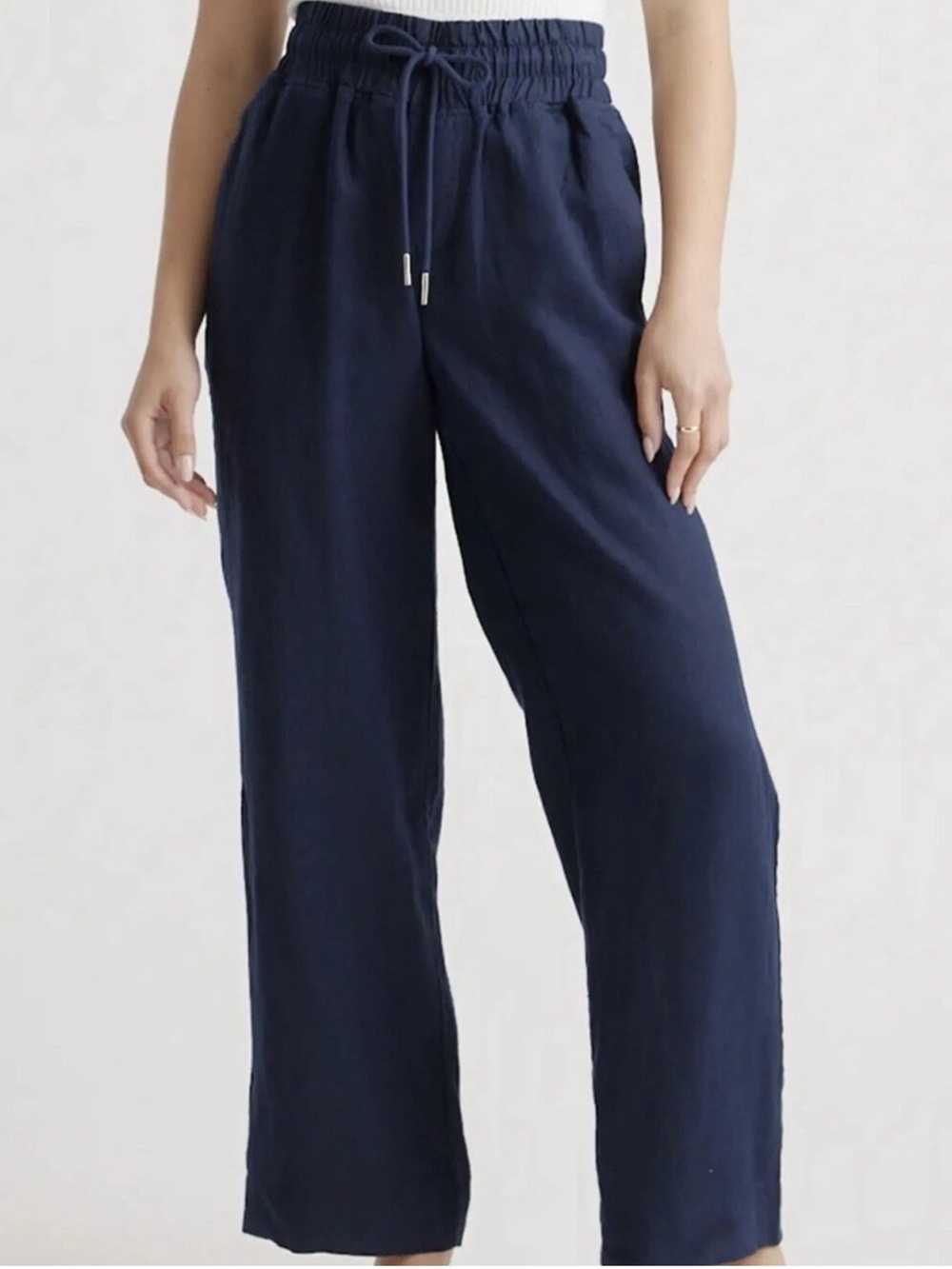 Quince 100% European Linen Wide Leg Pants women’s Large Deep Navy Blue